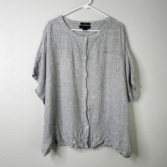 Tahari 100% Linen Button Down Top Gray Dolman Sleeve Boho Lagenlook Medium - Picture 1 of 8